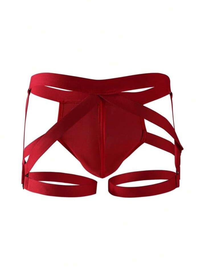 Red cage brief with contour pouch.